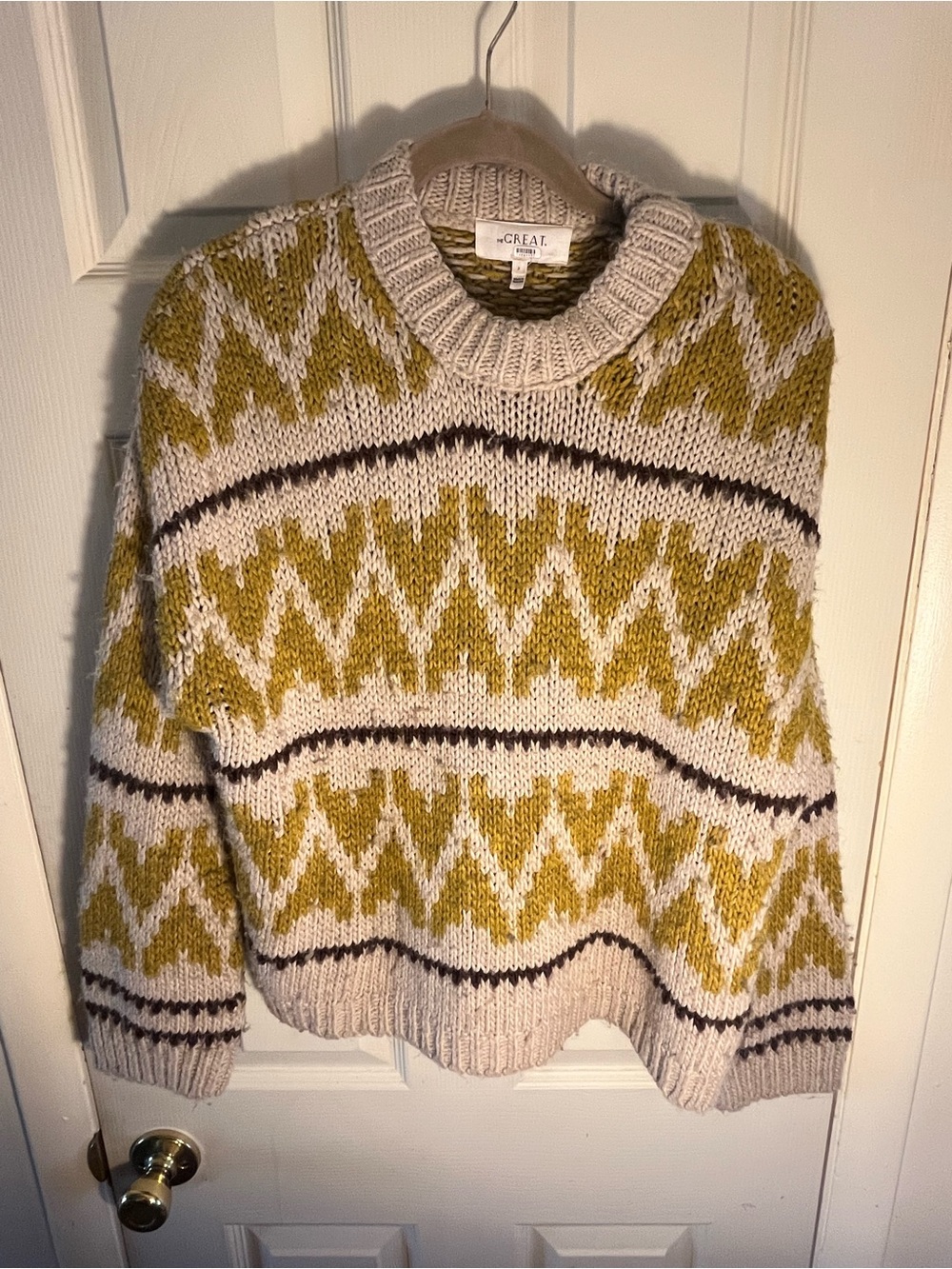 Women "The Great" tan mustard yellow, brown folk pullover knit sweater. Size 2 - Picture 4 of 8